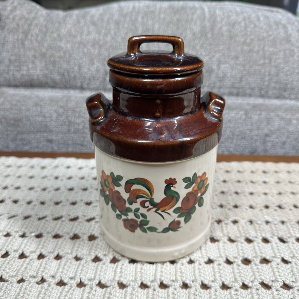 Vtg 1974 MCCOY POTTERY Yorkville Rooster Storage Jar Ceramic Crock Retro 7"
